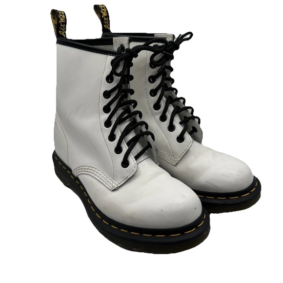 Dr. Martens Shoes - Dr. Martens 1460 White Leather Boots Women's 7 Lace-Up Combat Boots